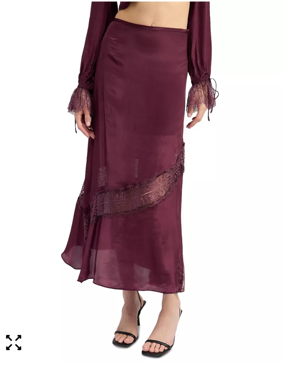 En Saison Burgundy Satin Maxi Skirt with Lace Inset